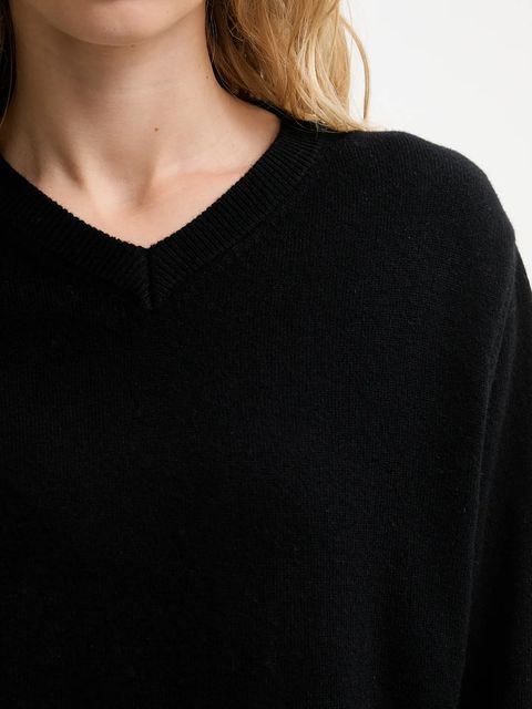 Answear.LAB sweter z wełny merino z szalem damski kolor czarny lekki