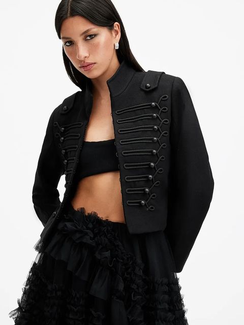 AllSaints marynarka wełniana RUMMY kolor czarny jednorzędowa W029OC