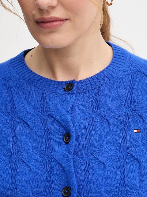 Tommy Hilfiger kardigan wełniany damski kolor niebieski WW0WW47463