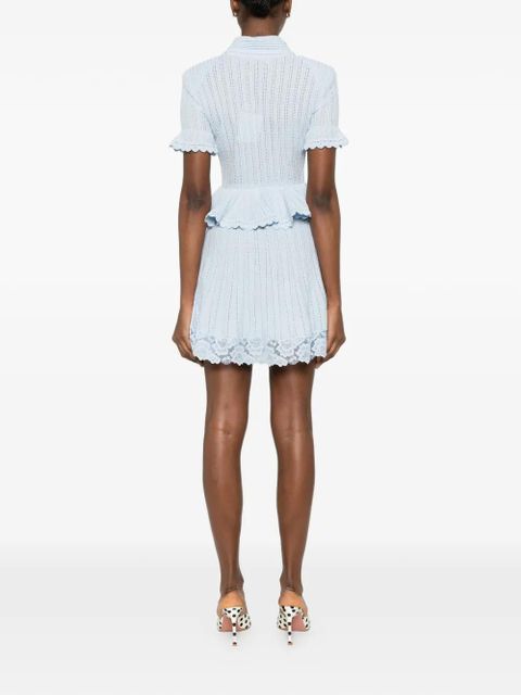 Self-Portrait pointelle peplum knit mini dress - Blue