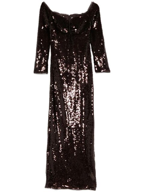 Self-Portrait sequin off-shoulder maxi dress - Brown - zdjęcie produktu nr 1