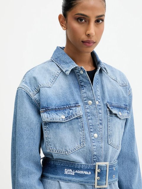 Karl Lagerfeld Jeans koszula jeansowa damska kolor niebieski regular z kołnierzykiem klasycznym A4W11003