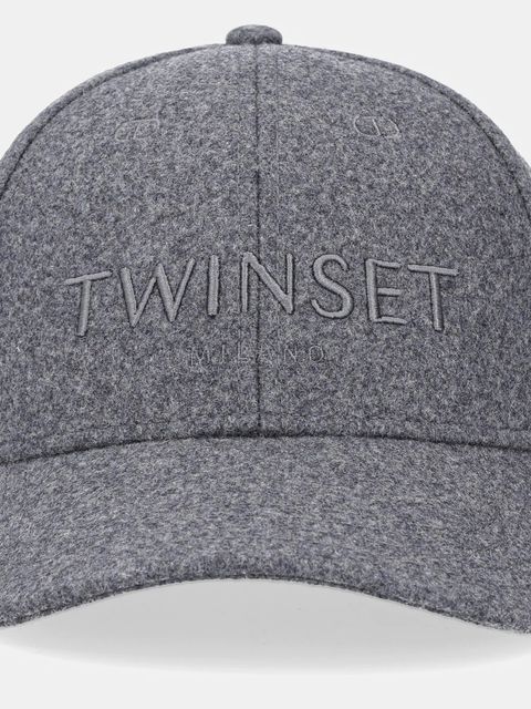 Twinset czapka z daszkiem wełniana kolor szary 252TA4430