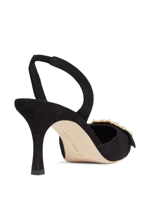 Manolo Blahnik 70mm Gibsli pearl-embellished slingback pumps - Black