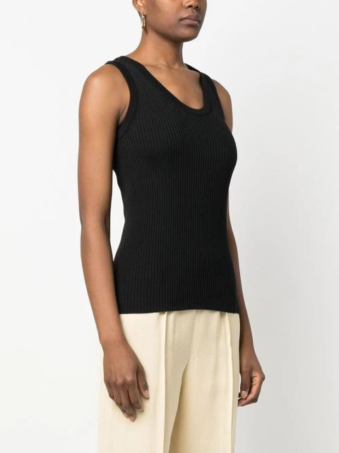 Jil Sander logo-embroidered ribbed top - Black