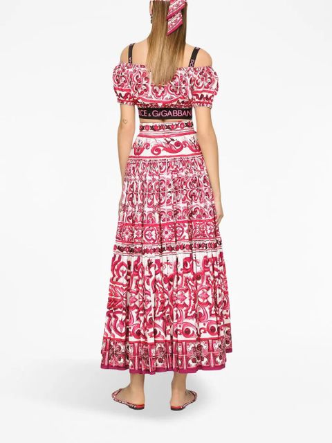 Dolce & Gabbana Majolica-print pleated maxi skirt - Red