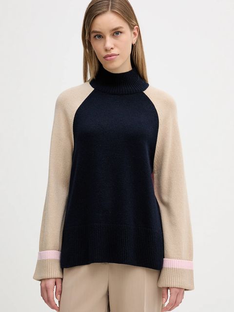 Barbour sweter z dodatkiem wełny Wren damski kolor beżowy z golfem LKN1727 - zdjęcie produktu nr 1