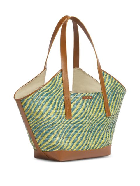 Marni two-tone raffia-effect tote bag - Blue