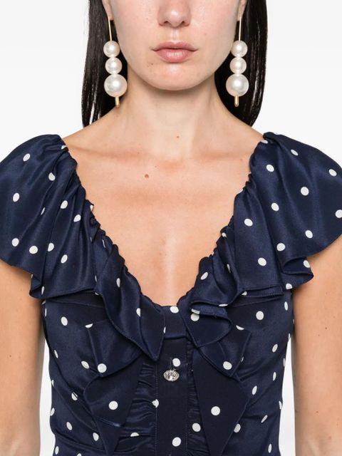 Alessandra Rich polka dot-print ruffled dress - Blue