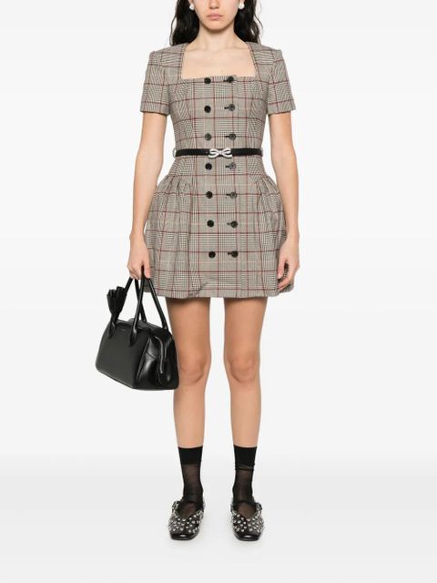 Self-Portrait checked short sleeve mini dress - Neutrals