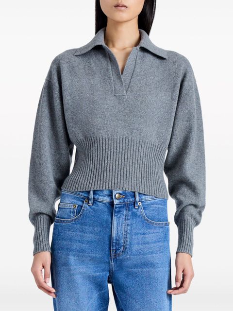 Proenza Schouler Jeanne split-neck ribbed-knit jumper - Grey