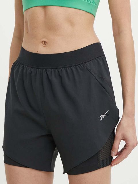 Reebok szorty do biegania kolor czarny gładkie high waist 100075412 - zdjęcie produktu nr 1