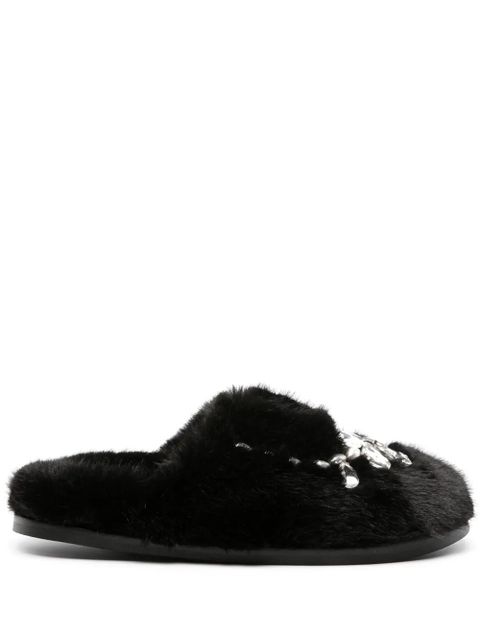 Simone Rocha embellished faux-fur slippers - Black - zdjęcie produktu nr 1