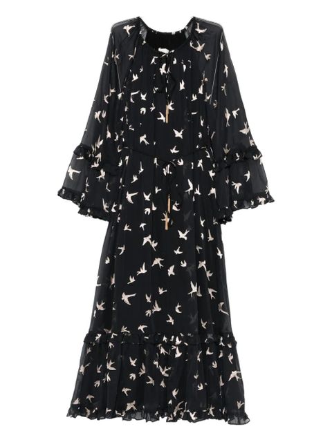 ZIMMERMANN bird-print ruffled dress - Black