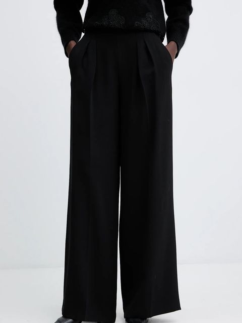 Twinset spodnie damskie kolor czarny szerokie high waist 252TT2401