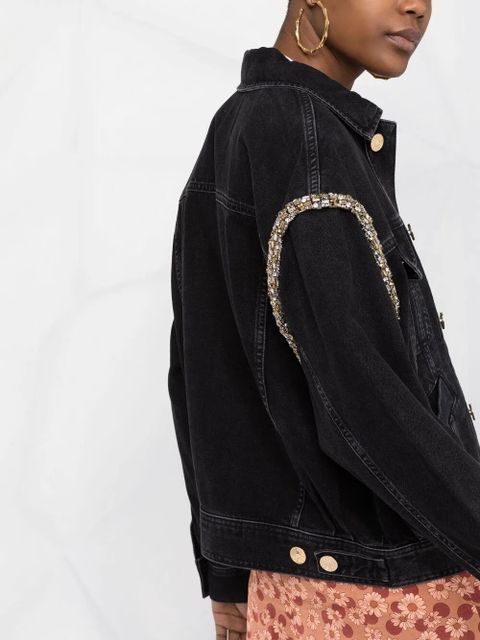 SANDRO crystal-embellished denim jacket - Black