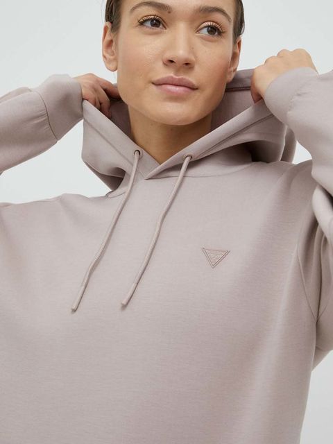 Guess bluza BRENDA damska kolor fioletowy z kapturem z aplikacją V2YQ18 K7UW2