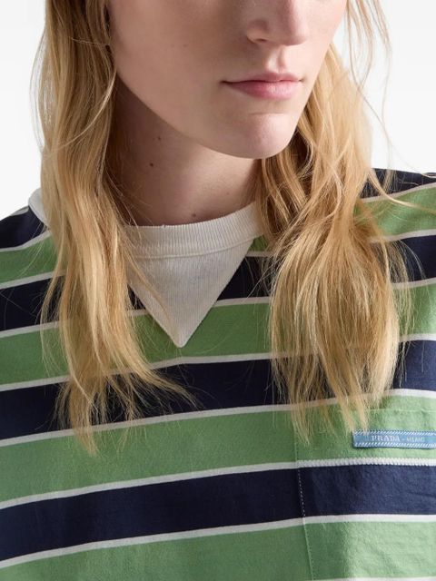 Prada long-sleeved bayadere striped cotton T-shirt - Green