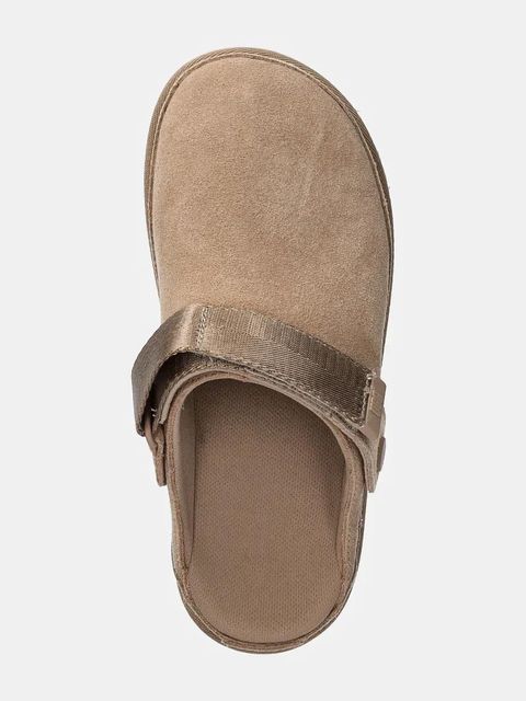 UGG klapki zamszowe Goldenstar Clog damskie kolor beżowy na platformie 1138252-SAN