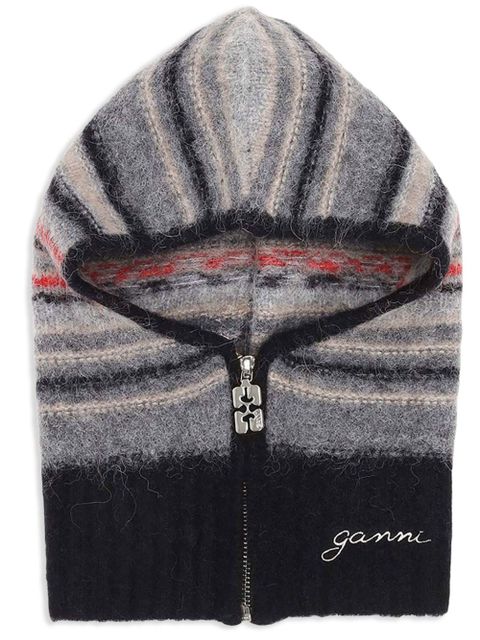 GANNI striped zip-up balaclava - Grey