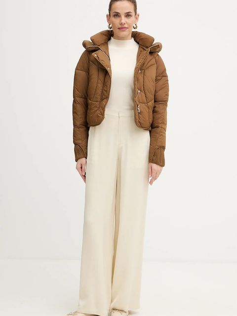 Fracomina kurtka kolor brązowy zimowa oversize FJ25WC3002O42301