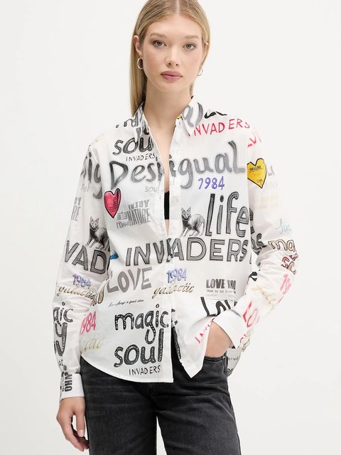 Desigual koszula bawełniana SOUL damska kolor szary relaxed z kołnierzykiem klasycznym 25WWCW10 - zdjęcie produktu nr 1