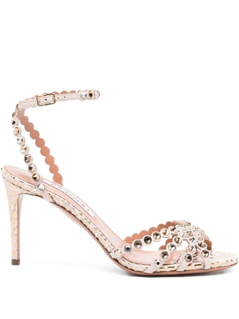 Aquazzura 90mm Tequila embellished scalloped-edge sandals - Neutrals - zdjęcie produktu nr 1