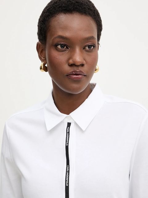 Karl Lagerfeld koszula bawełniana damska kolor biały regular z kołnierzykiem klasycznym B1W17078