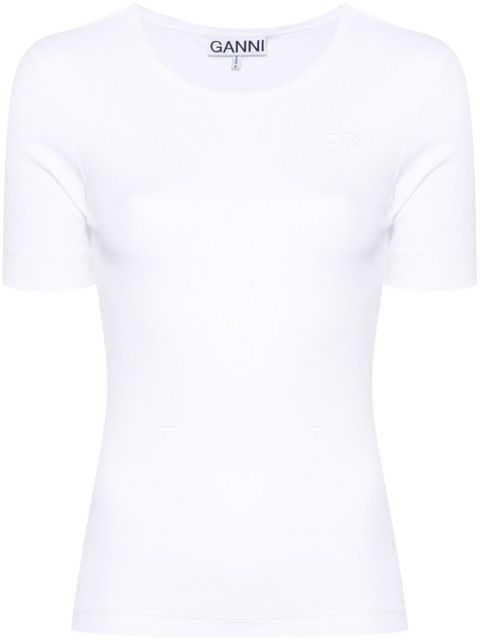 GANNI logo-embroidered ribbed T-shirt - White - zdjęcie produktu nr 1