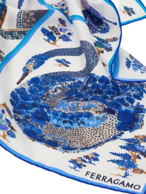 Ferragamo Patchwork-print silk bandana - Blue