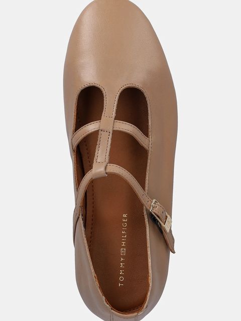 Tommy Hilfiger baleriny skórzane SMOOTH LEATHER T-BAR BALLERINA kolor beżowy FW0FW09153