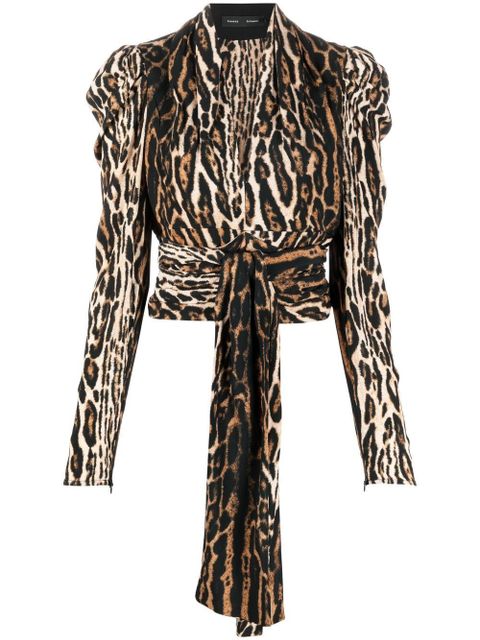 Proenza Schouler leopard-print crepe de chine V-Neck top - Brown - zdjęcie produktu nr 1