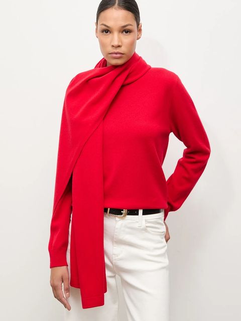 Answear.LAB sweter z wełny merino z szalem damski kolor czerwony lekki