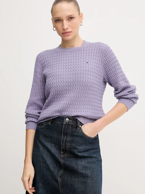Tommy Hilfiger sweter bawełniany kolor fioletowy lekki WW0WW44993