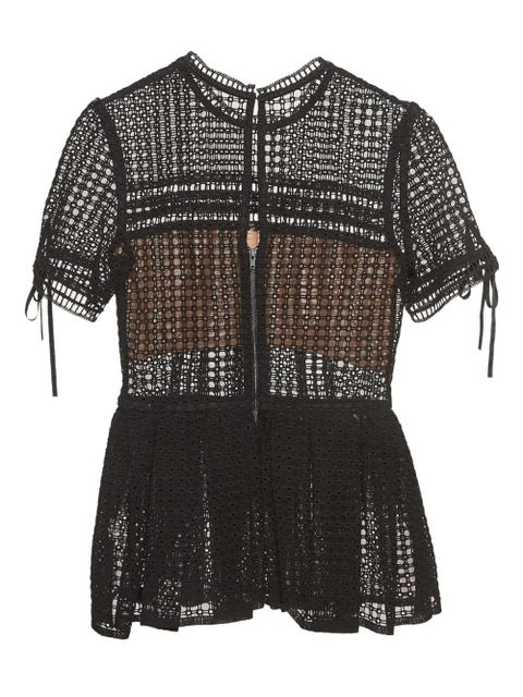 Self-Portrait Pre-Owned crochet-overlay peplum top - Black