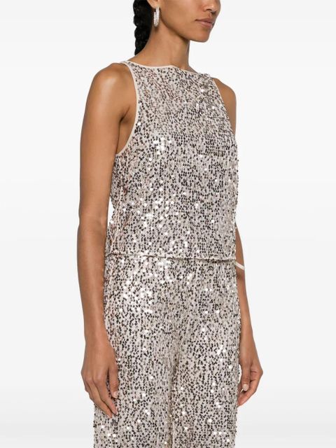 ROTATE BIRGER CHRISTENSEN sequinned mesh tank top - Neutrals