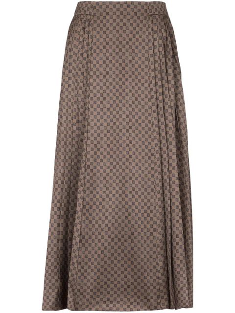 Balmain monogram-print pleated midi skirt - Brown - zdjęcie produktu nr 1