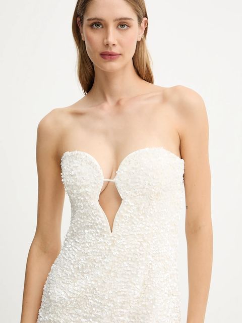 Bardot sukienka kolor beżowy mini prosta 59946DB