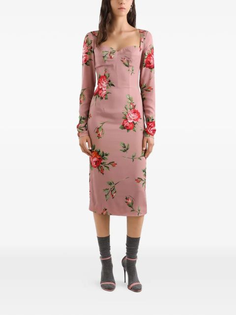 Dolce & Gabbana long-sleeved floral-print midi dress - Pink - zdjęcie produktu nr 2