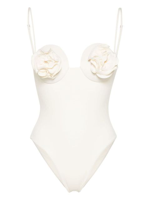 Magda Butrym rose-appliqué swimsuit - Neutrals