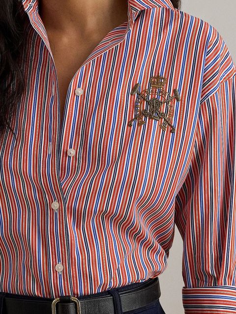 Lauren Ralph Lauren koszula bawełniana damska kolor pomarańczowy regular z kołnierzykiem klasycznym 200P03512