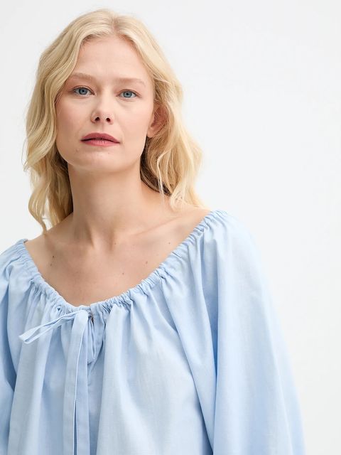 The Sleeper bluzka lniana damska kolor niebieski gładka CHBL06P010N