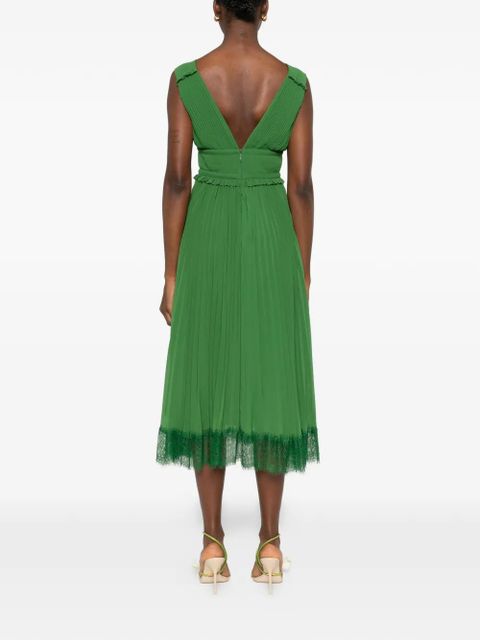 Self-Portrait Bow Pleated Dress - Green