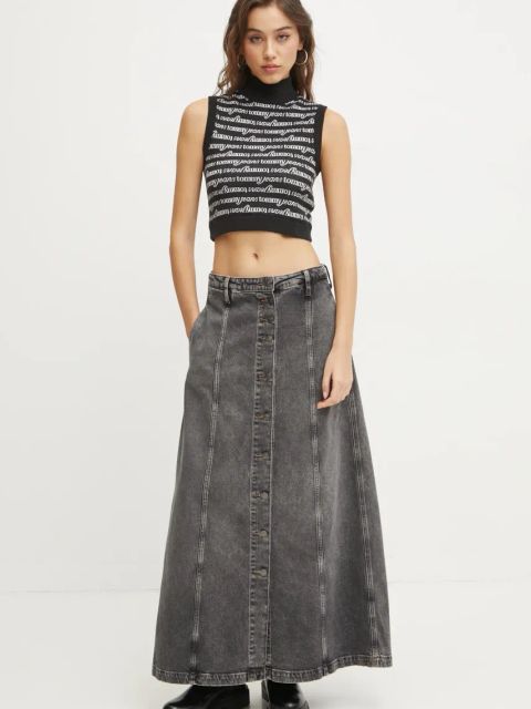 Tommy Jeans spódnica jeansowa kolor szary maxi rozkloszowana DW0DW19799