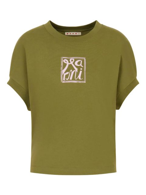 Marni cuffed logo-print T-shirt - Green - zdjęcie produktu nr 1