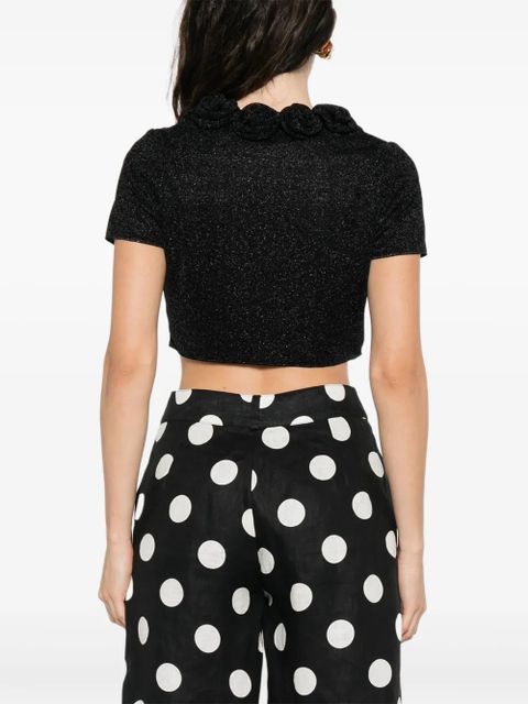 Oséree rose-embellished glitter-detail top - Black