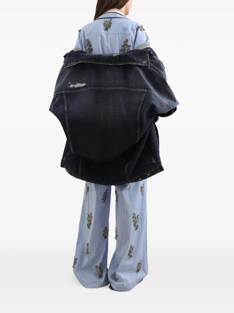 Dolce & Gabbana striped poplin trousers with crystal flower embroidery - Blue