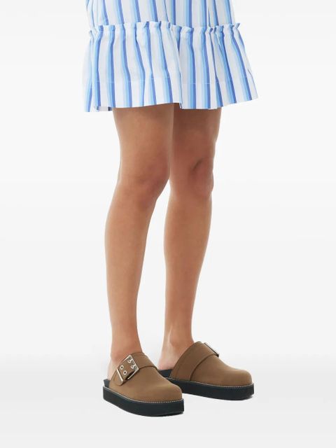 GANNI buckle-strap suede mules - Brown