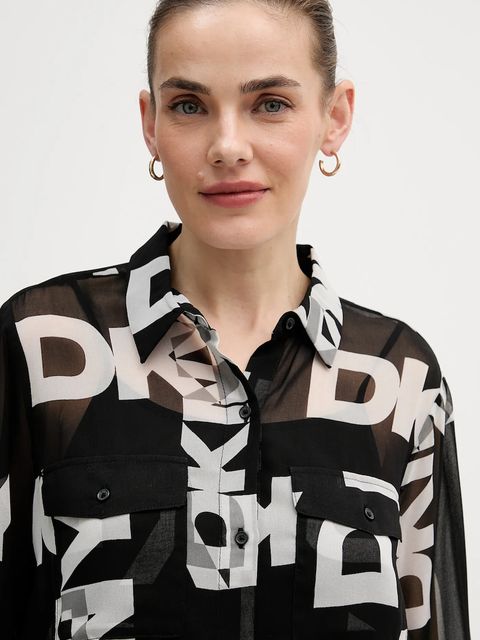 Dkny koszula damska kolor czarny relaxed z kołnierzykiem klasycznym P4RA6FXZ