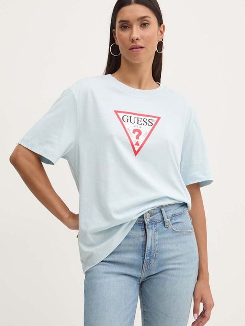 Guess Jeans t-shirt bawełniany damski kolor niebieski W4YI76 K8HM0